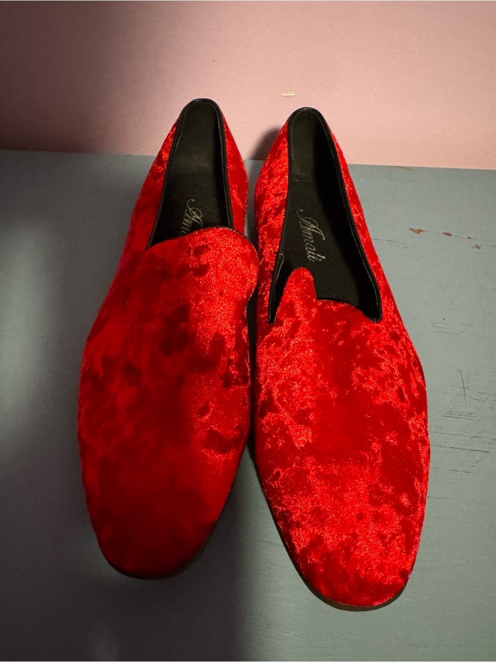 Men's Red Velvet Slip-On Loafers by